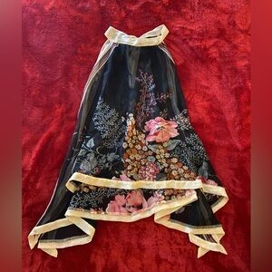 MKM Designs Black Floral Blouse with Cream Accents